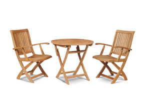 Valencia 3-piece Round Teak Outdoor Bistro Set with Folding Table and Armchairs - Ornate Home