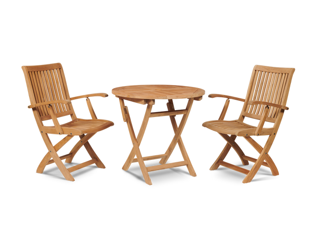 Valencia 3-piece Round Teak Outdoor Bistro Set with Folding Table and Armchairs - Ornate Home