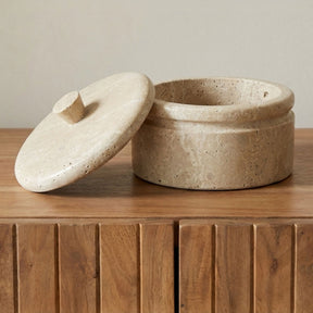 Valencia Beige Round Travertine Box - Ornate Home