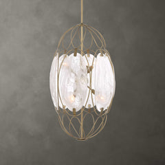 Valencia Gold/White 6 Light Glass Panel Pendant - Ornate Home