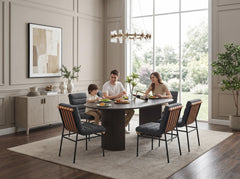 Valencia Gray/Dark Gray 80" 7-Piece Oval Dining Set - Ornate Home