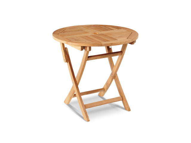 Valencia Round Teak Outdoor Folding Bistro Table with Umbrella Hole - Ornate Home