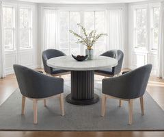 Valencia White/Gray 54" 5-Piece Round Dining Set with Barrel Chairs
