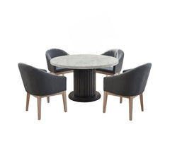 Valencia White/Gray 54" 5-Piece Round Dining Set with Barrel Chairs