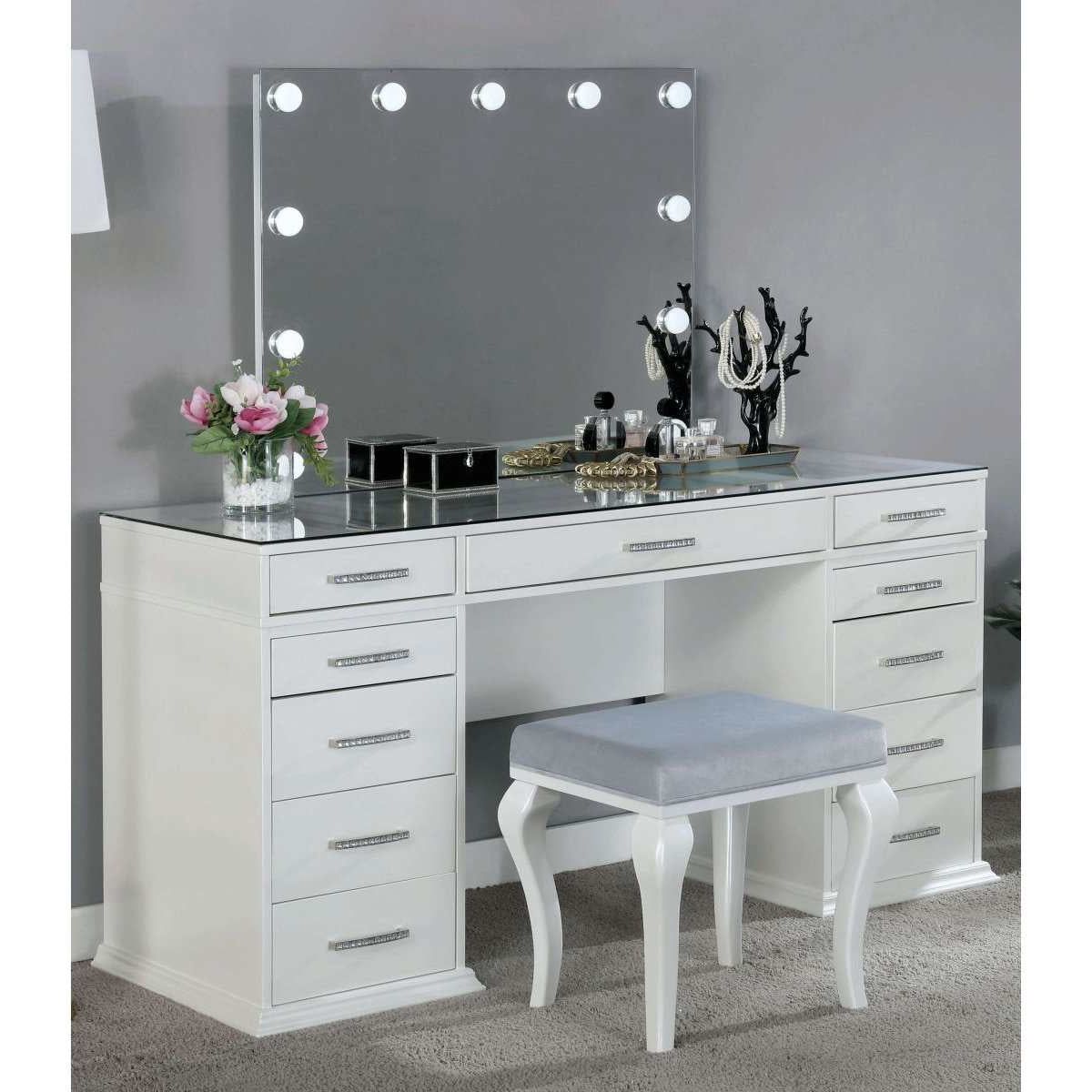 Furniture of America Valentina Luminous White Vanity | Ornate Home