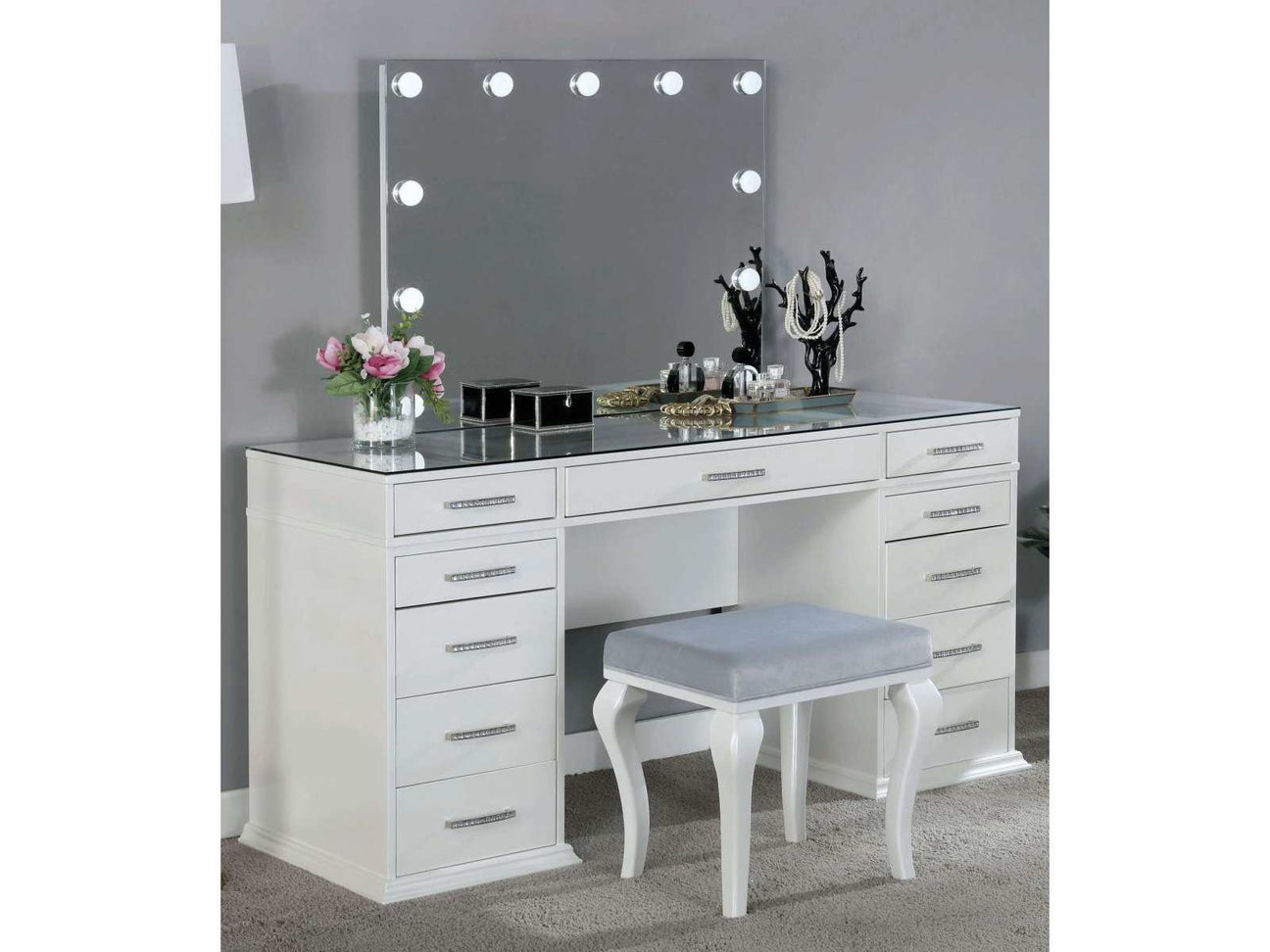 Valentina Luminous White Vanity - Ornate Home