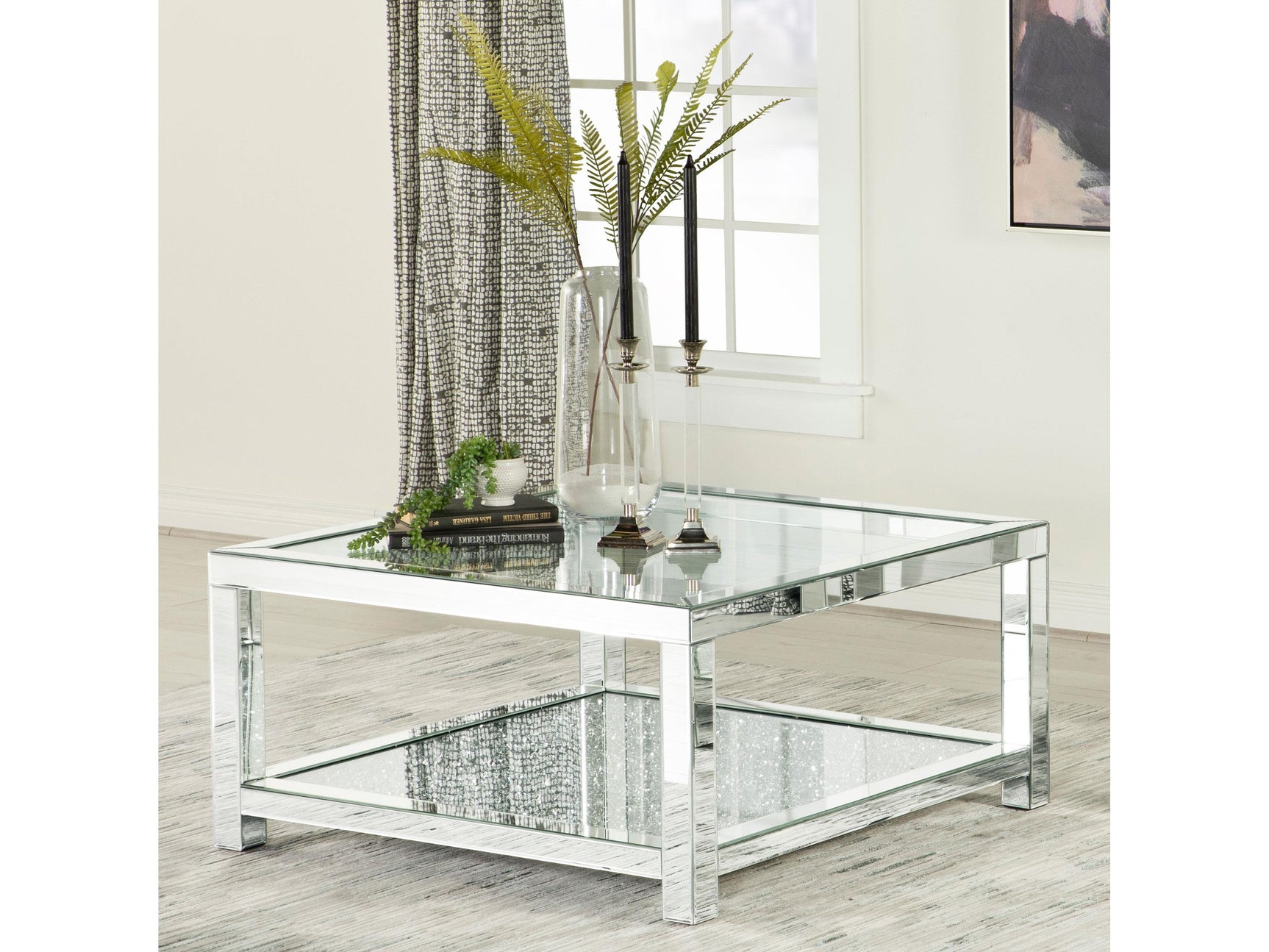 Valentina Silver 1-shelf Square Glass Top Coffee Table - Ornate Home