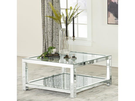 Valentina Silver 1-shelf Square Glass Top Coffee Table - Ornate Home