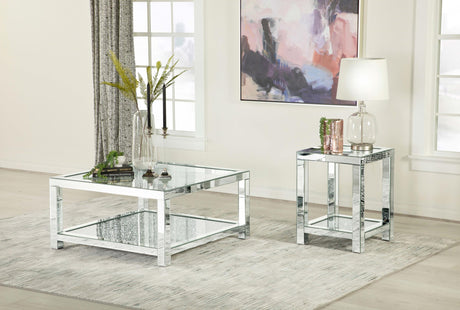 Valentina Silver 1-shelf Square Glass Top Side End Table - Ornate Home