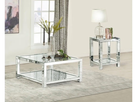 Valentina Silver 2-piece Mirrored Coffee and End Table Set - Ornate Home