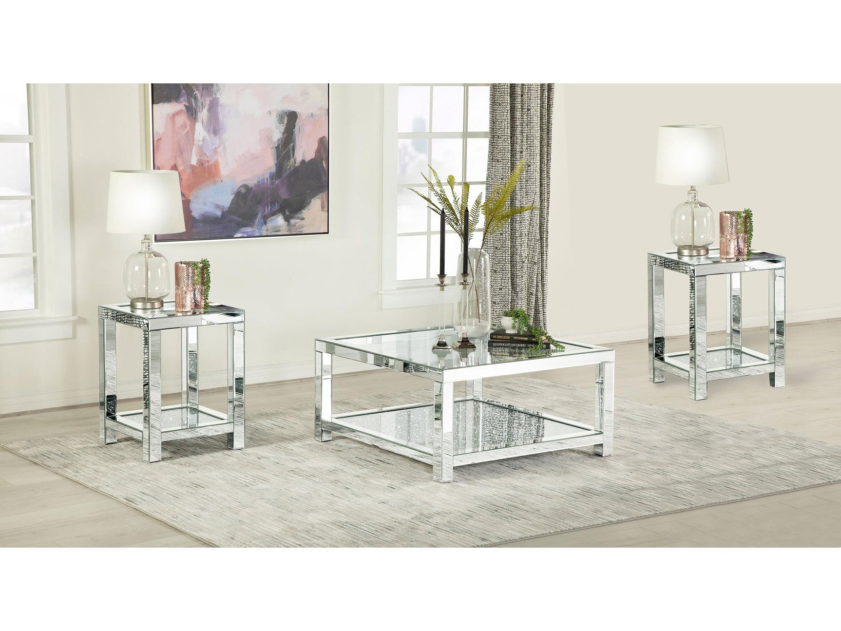 Valentina Silver 3-piece Mirrored Coffee and End Table Set - Ornate Home