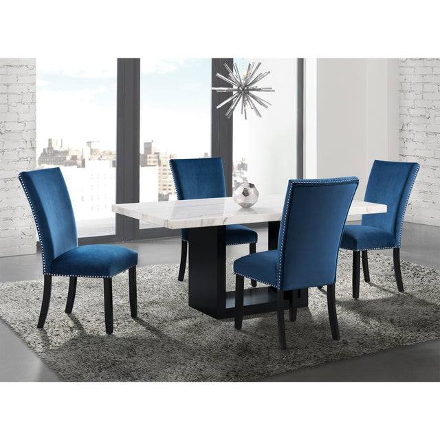 Valentino White/Blue 5-Piece Dining Set - Ornate Home