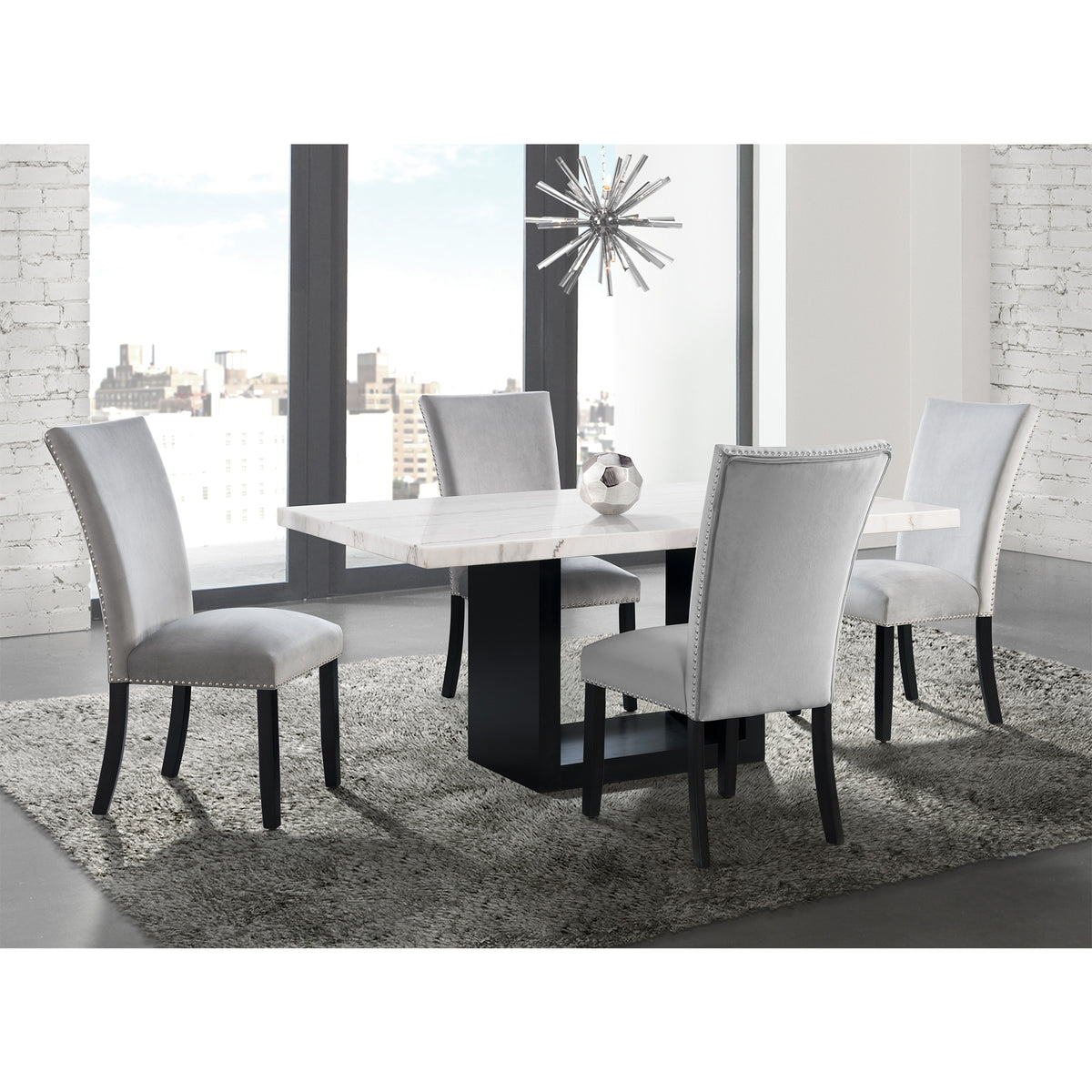 Valentino White/Gray 5-Piece Dining Set - Ornate Home