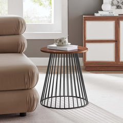 Valeo Walnut Round Wood and Metal Side Table - Ornate Home