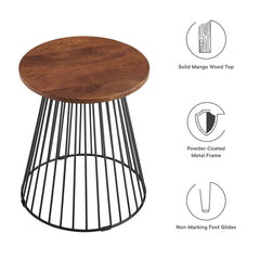 Valeo Walnut Round Wood and Metal Side Table - Ornate Home