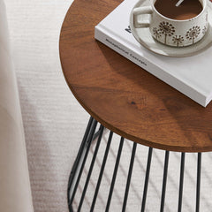 Valeo Walnut Round Wood and Metal Side Table - Ornate Home
