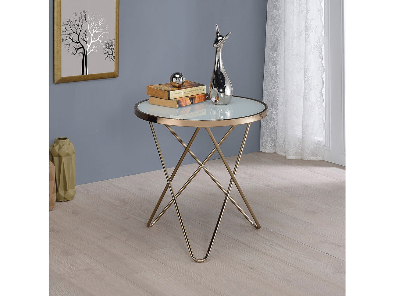 Valora Champagne & Frosted Glass End Table - Ornate Home
