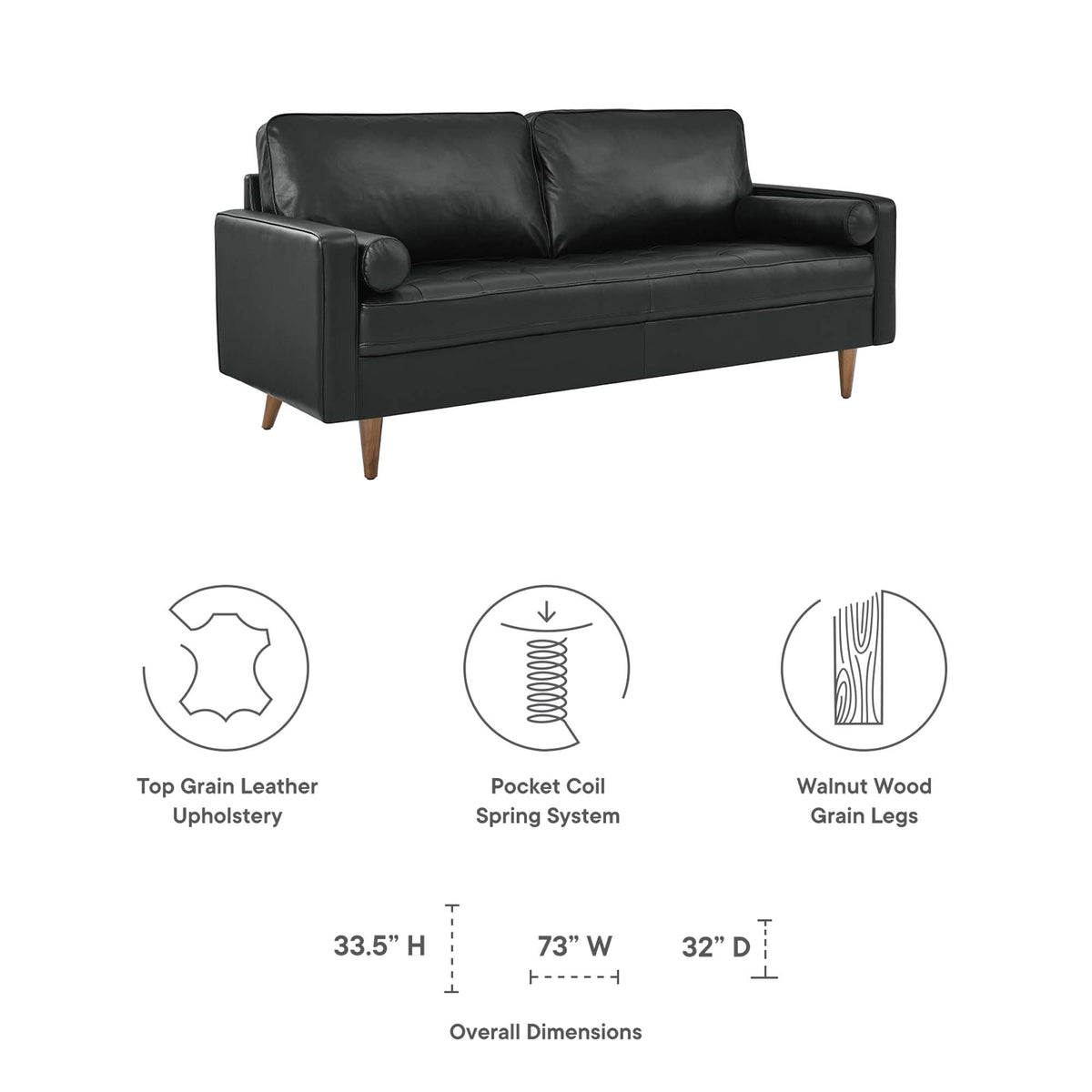 Valour Black Leather Sofa - Ornate Home