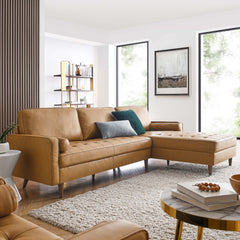 Valour Tan 98" Leather Sectional Sofa - Ornate Home