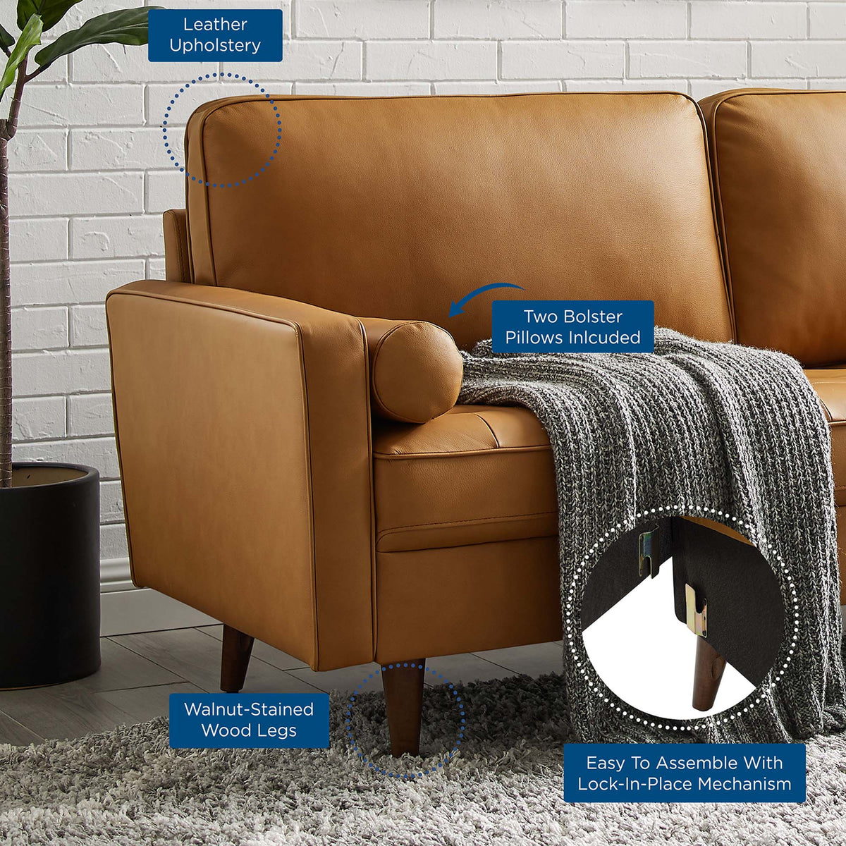 Valour Tan Leather Sofa - Ornate Home