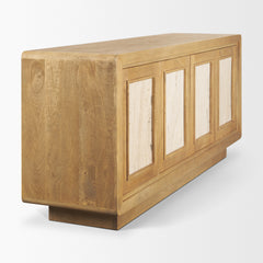 Valterra Light Brown Wood with Travertine 4 Door Sideboard