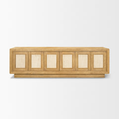 Valterra Light Brown Wood with Travertine 6 Door Media Console - Ornate Home