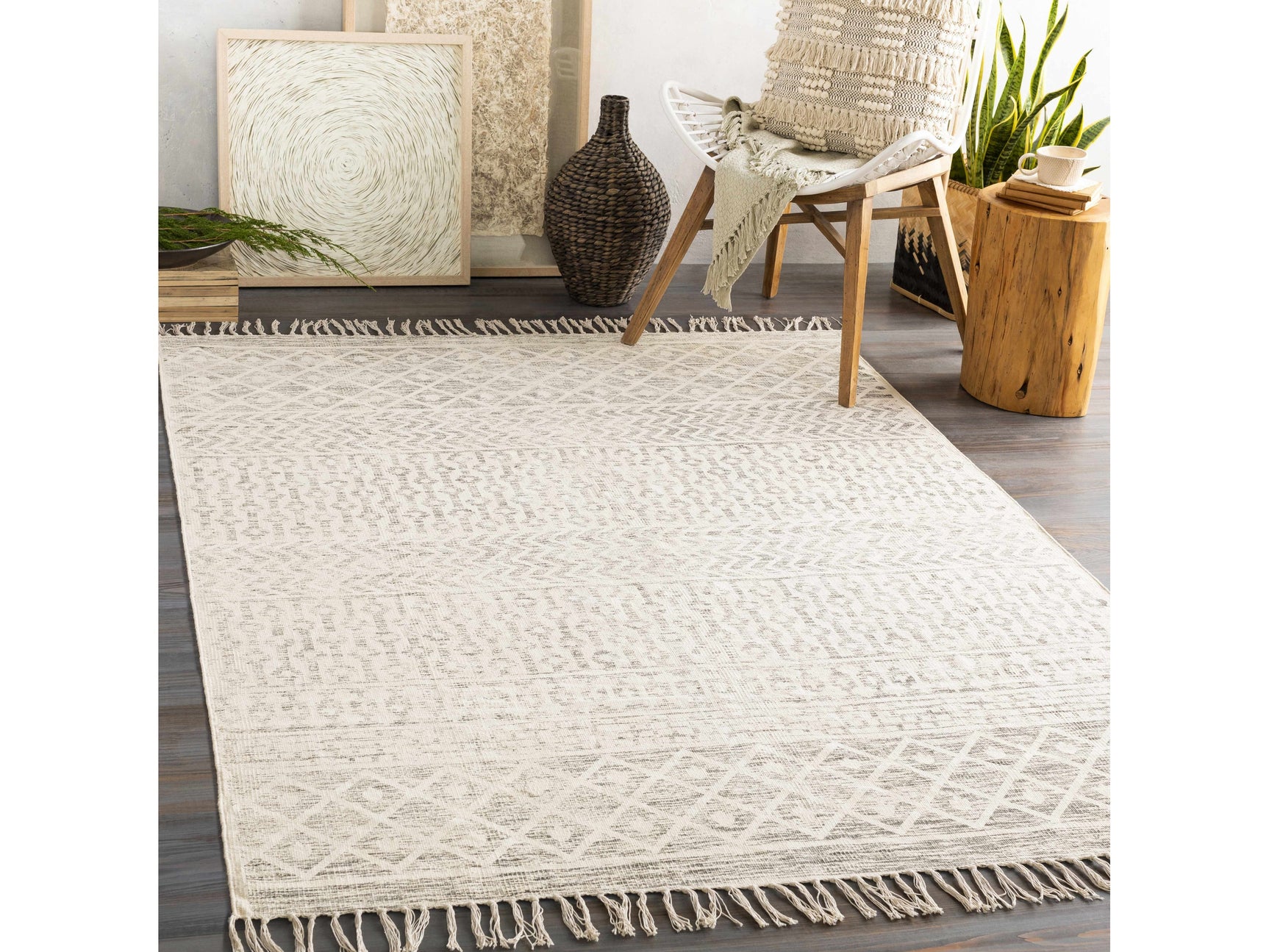 Valyermo Beige Hand Woven Cotton Rug - Ornate Home