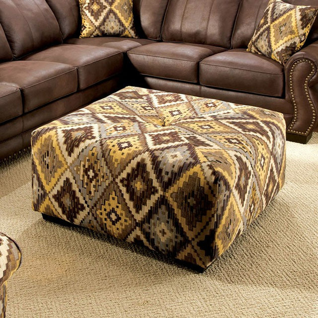 Van Dyke Brown/Yellow/Pattern Ottoman - Ornate Home