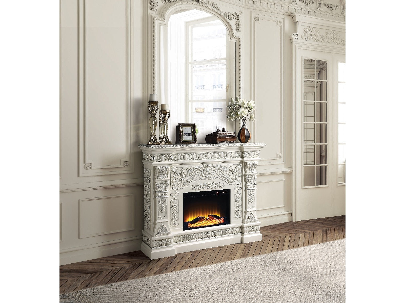 Vanaheim Antique White Fireplace - Ornate Home