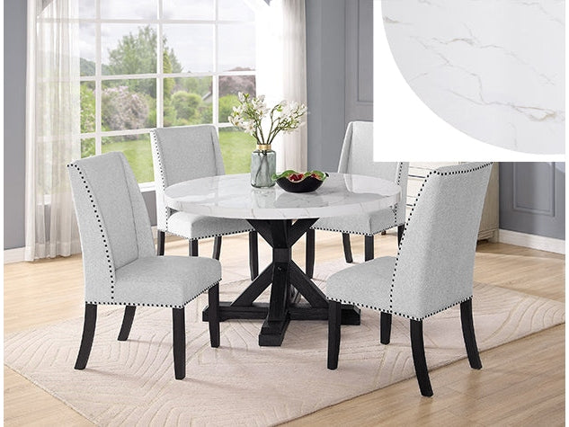 Vance Dove Gray Faux Marble Round Dining Table - Ornate Home