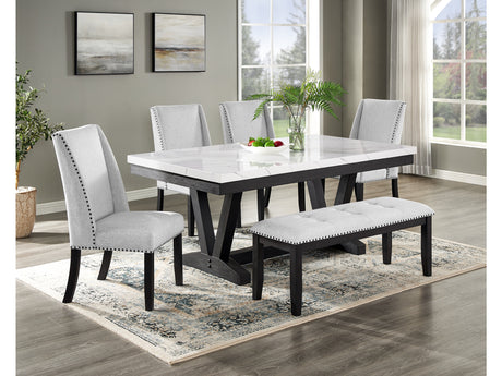 Vance Gray/Charcoal Faux Marble Top Dining Set - Ornate Home