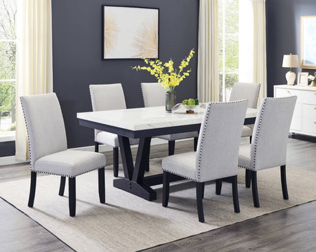 Vance Gray/Charcoal Faux Marble Top Dining Set - Ornate Home
