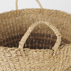 Vance Light Brown Palm Leaf and Seagrass Round Basket with Handles - Ornate Home