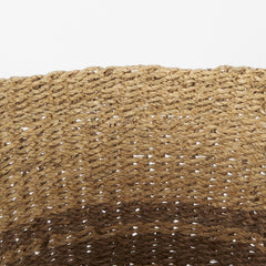 Vance Light Brown Palm Leaf and Seagrass Round Basket with Handles - Ornate Home
