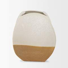 Vania Off-White/Tan Short Textured Ceramic Vase