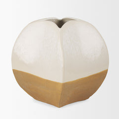 Vania Off-White/Tan Short Textured Ceramic Vase