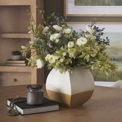 Vania Off-White/Tan Short Textured Ceramic Vase