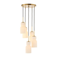 Vanier Brass/White 5 Light Cluster Pendant - Ornate Home