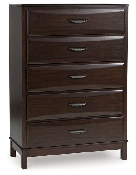 Vanmore Dark Brown Five Drawer Chest - Ornate Home