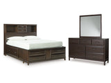 Vanmore Dark Brown Queen Storage Bed, Dresser and Mirror - Ornate Home