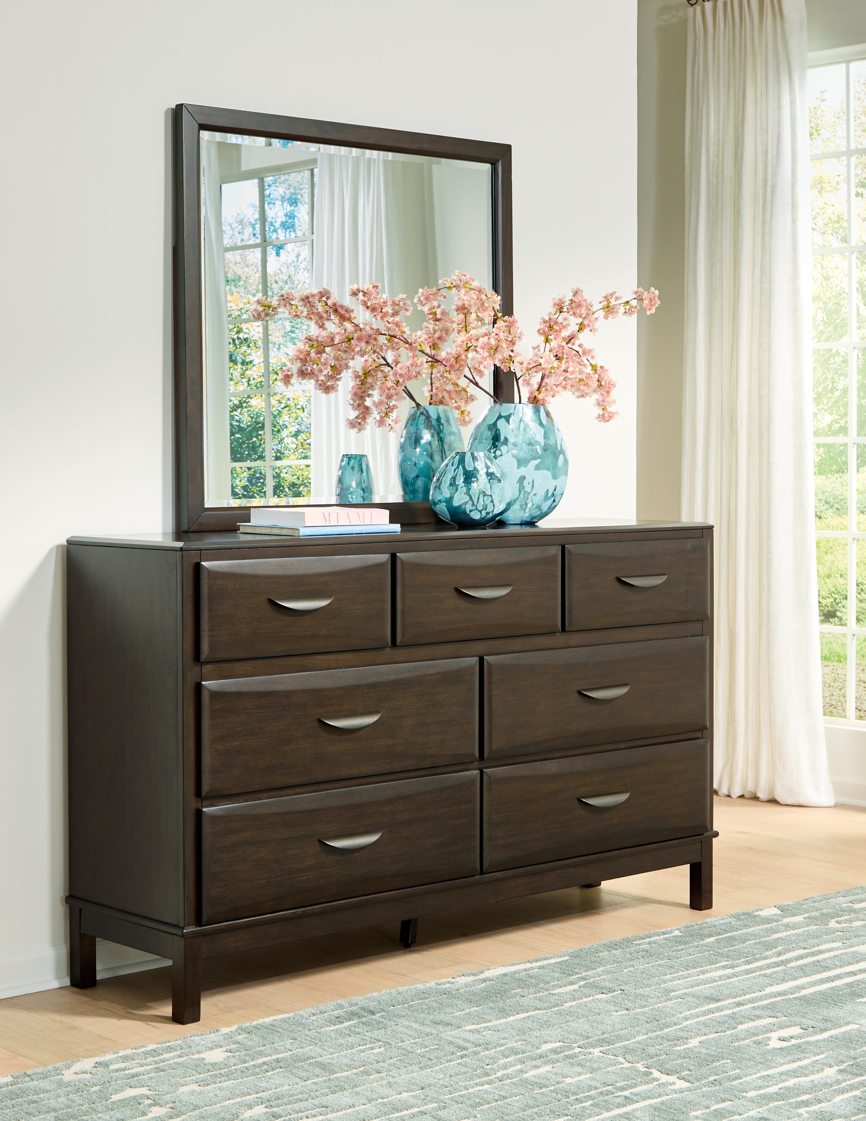 Vanmore Dark Brown Queen Storage Bed, Dresser and Mirror - Ornate Home