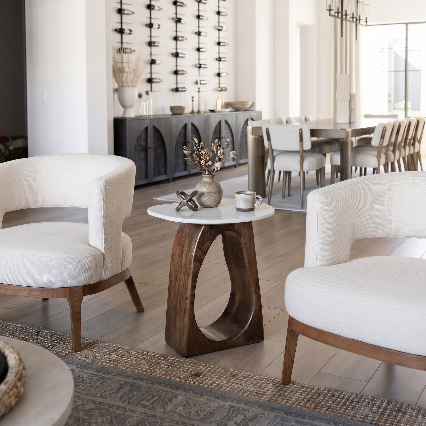 Vara White & Walnut Side Table - Ornate Home