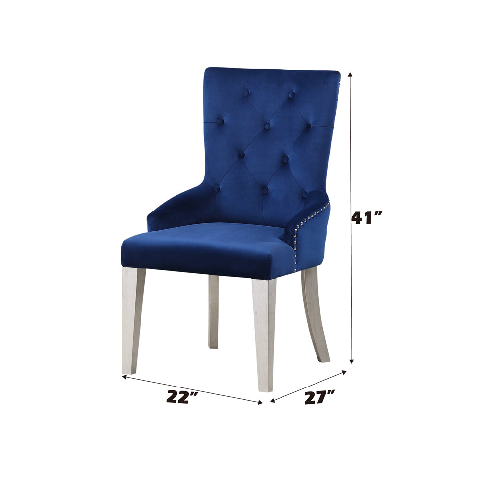 Varian Blue Fabric & Antique Platinum Side Chair /1pc - Ornate Home