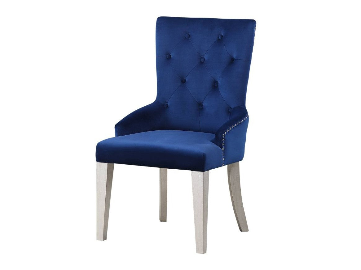 Varian Blue Fabric & Antique Platinum Side Chair /1pc - Ornate Home