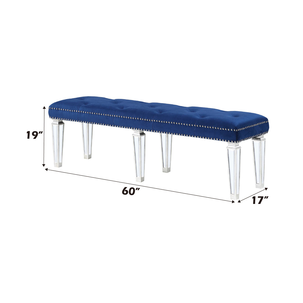 Varian Blue Velvet & Mirrored Bench - Ornate Home