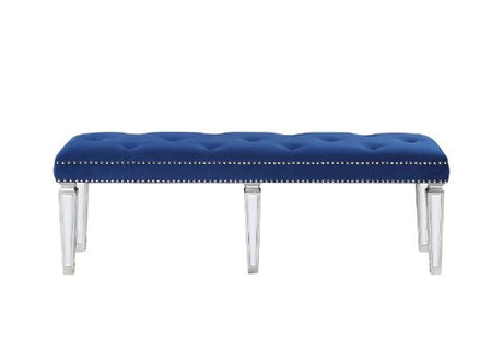 Varian Blue Velvet & Mirrored Bench - Ornate Home