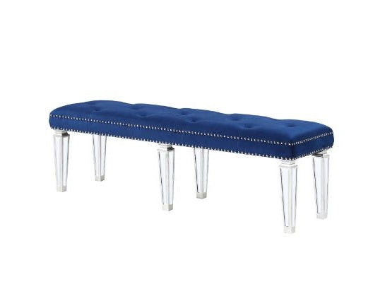 Varian Blue Velvet & Mirrored Bench - Ornate Home