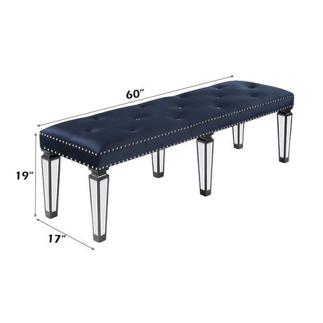 Varian II Dark Navy Velvet & Mirrored Bench - Ornate Home