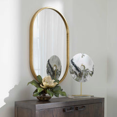 Varina Gold Minimalist Oval Mirror - Ornate Home
