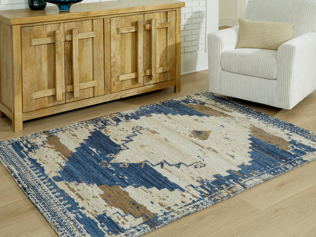 Varnler Blue/Brown/Tan 5' x 7' Rug - Ornate Home